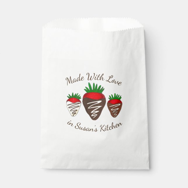Sachets En Papier Fabriqué Avec Amour Chocolat Fraises Creutées (Devant)