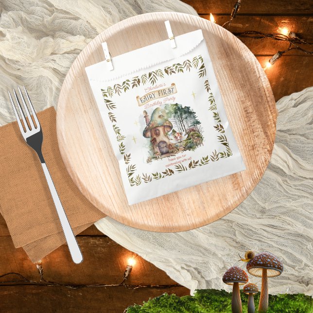 Sachets En Papier Fairy First Woodland Animaux Champignons 1er anniv (Fairy First Woodland Animals Mushrooms Girl's 1st Birthday Party Favor Bags)