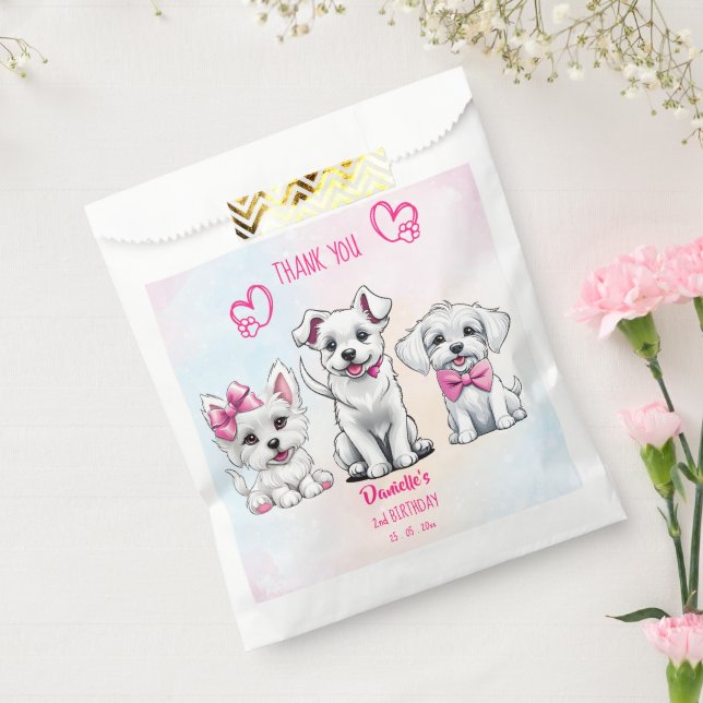 Sachets En Papier Faisons pailty blanc rose pâle mignon chiots anniv (Scellé)