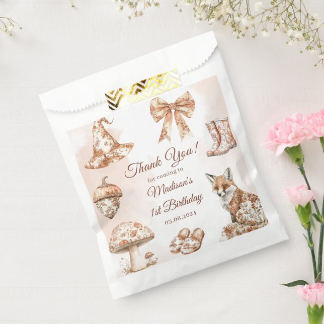 Sachets En Papier Fall Toile De Jouy Woodland Theme Birthday Party (Scellé)