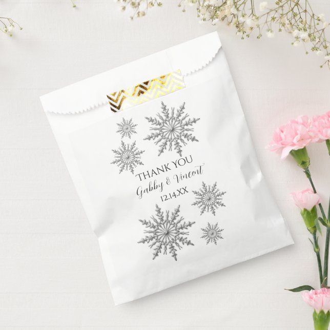 Sachets En Papier Faux Silver Snowflakes Hiver Mariage Merci (Scellé)