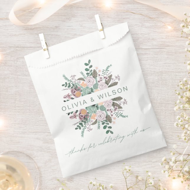 Sachets En Papier Faveur de mariage à la verdure d'eucalyptus rose a (Coupé)