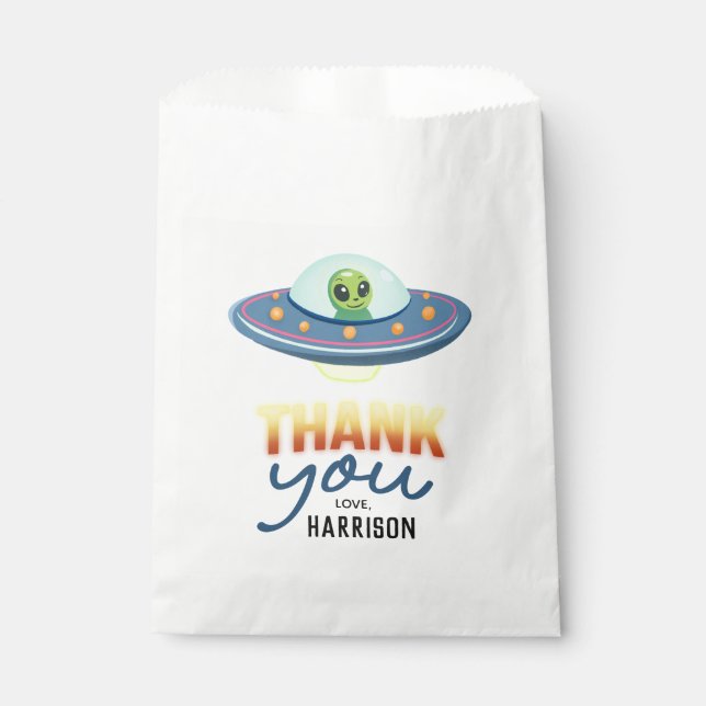Sachets En Papier Faveur de naissance Garçon Alien Spatial Neon (Devant)