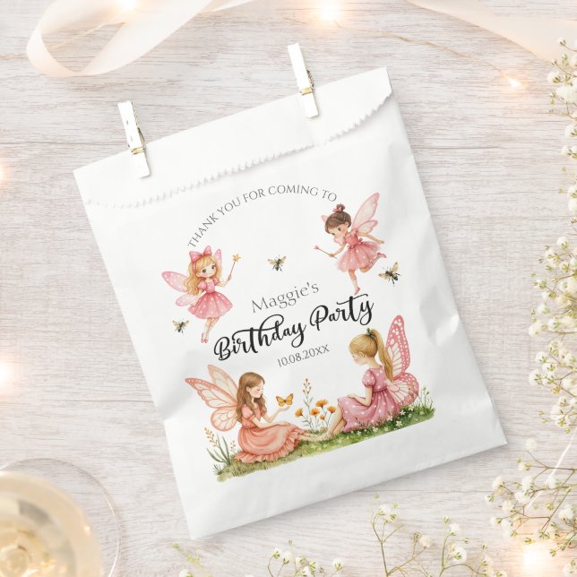 Sachets En Papier Fées roses de charme Fête d'anniversaire (Coupé)