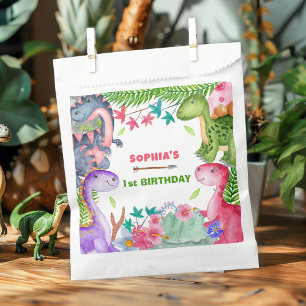 Sachets En Papier Fête d'anniversaire 1 an dinosaure fille mignonne