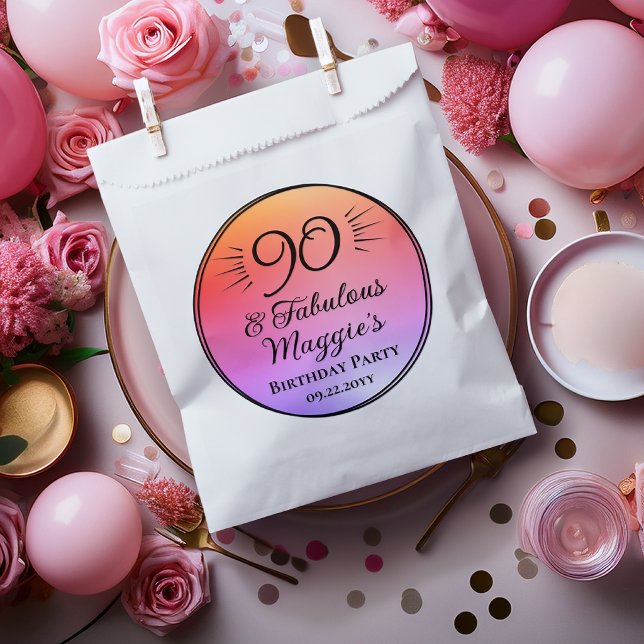 Sachets En Papier Fête d'anniversaire 90 ans 90 et Fabuleux  (90 and Fabulous 90th Birthday Party Classic Round Favor Bags)