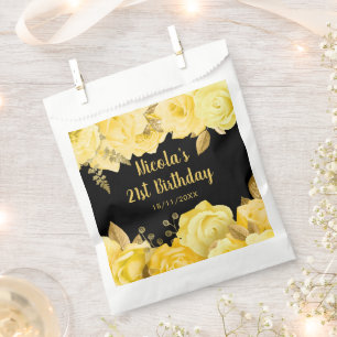 Sachets En Papier Fête d'anniversaire aux fleurs jaunes et or élégan