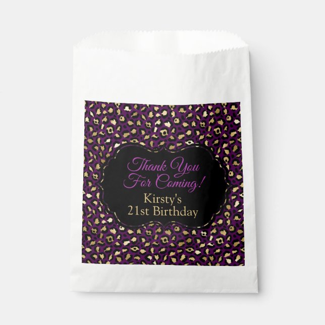 Sachets En Papier Fête d'anniversaire avec impression léopard violet (Devant)