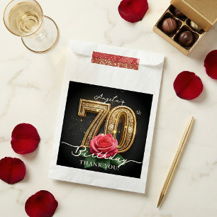 Sachets En Papier Fête d'anniversaire de 70 ans Rose Noir Or Élégant