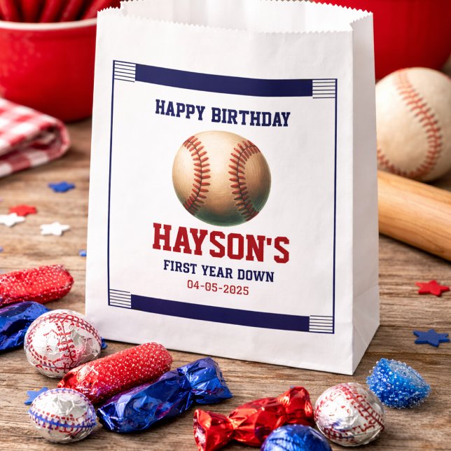 Sachets En Papier Fête d'anniversaire de baseball de première année (First Year Down Baseball 1st Birthday Party favor bags)
