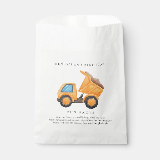 Sachets En Papier Fête d'anniversaire de camion à benne de construct (Devant)