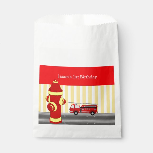 Sachets En Papier Fête d'anniversaire de camion d'incendie personnal (Devant)