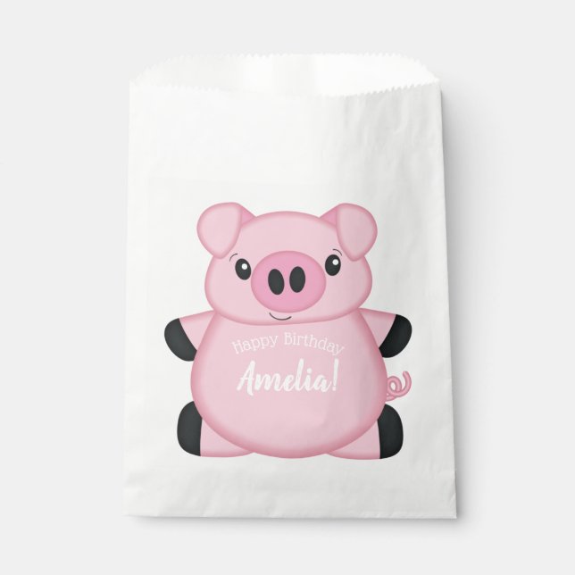 Sachets En Papier Fête d'anniversaire de cochon (Devant)