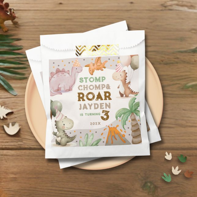 Sachets En Papier Fête d'anniversaire de dinosaure pastel mignon  (Créateur téléchargé)