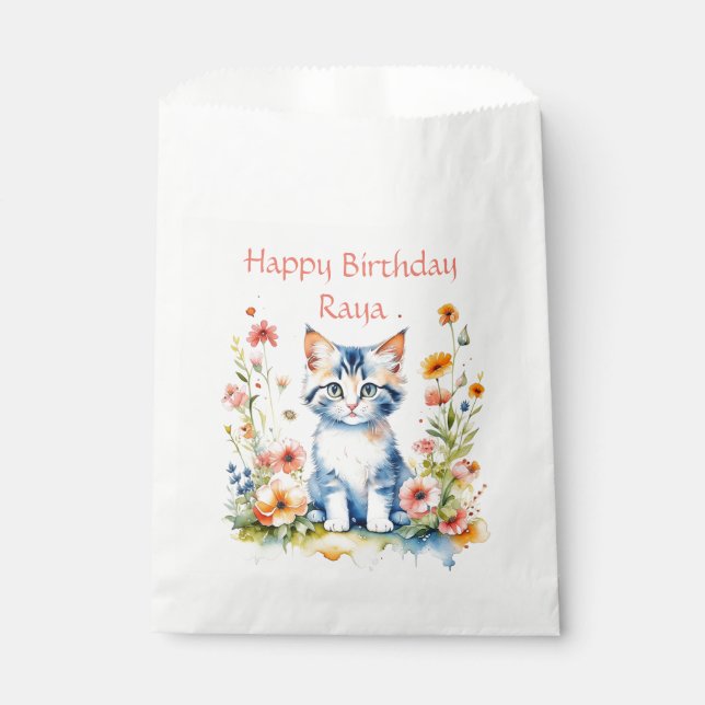 Sachets En Papier Fête d'anniversaire de la petite chatte personnali (Devant)