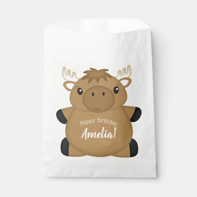 Sachets En Papier Fête d'anniversaire de l'élan (Devant)