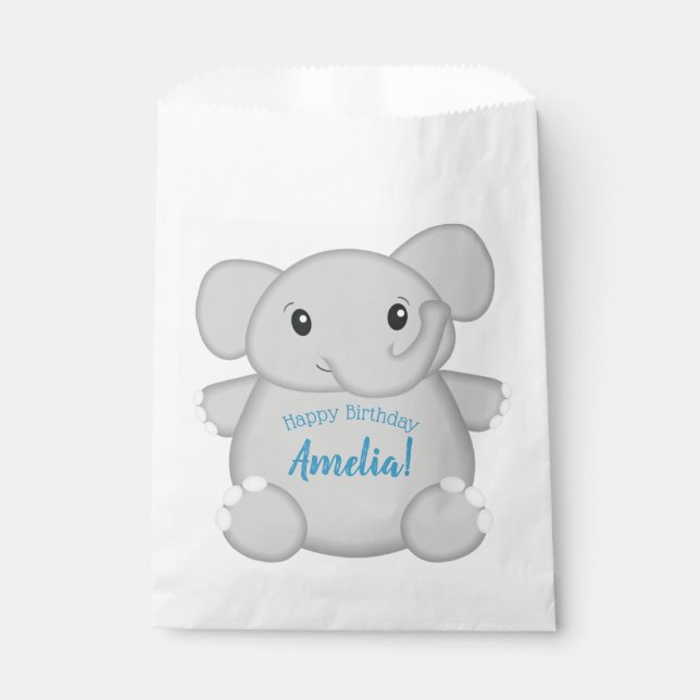 Sachets En Papier Fête d'anniversaire de l'éléphant bleu (Devant)