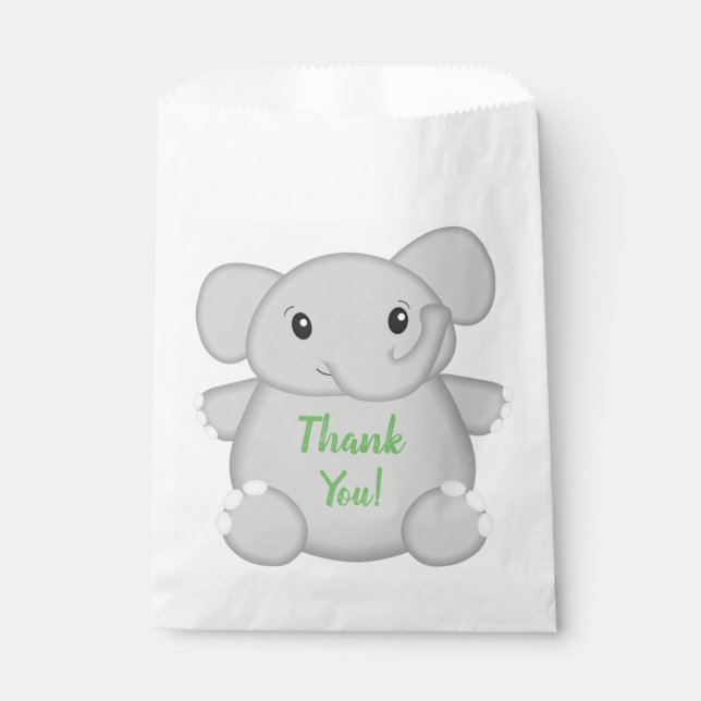 Sachets En Papier Fête d'anniversaire de l'éléphant vert (Devant)