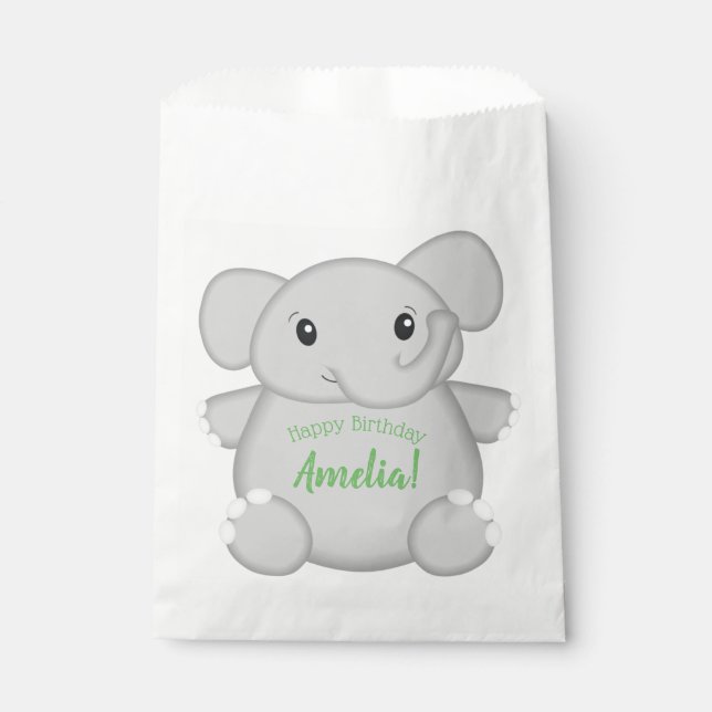 Sachets En Papier Fête d'anniversaire de l'éléphant vert (Devant)