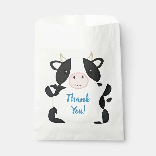 Sachets En Papier Fête d'anniversaire de vache bleue (Devant)