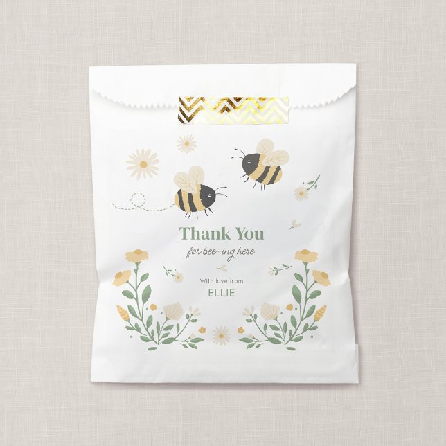 Sachets En Papier Fête d'anniversaire d'enfant Bumble Bee (Wildflower Flight - Honey Bee Birthday Party Favor Bag)