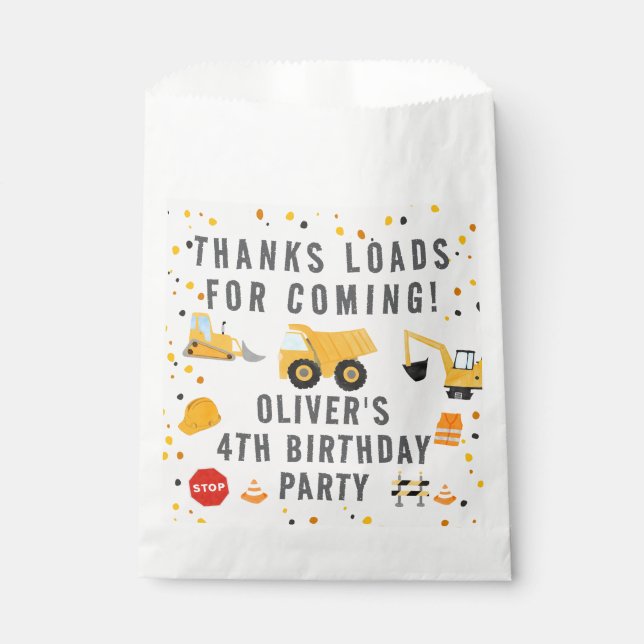 Sachets En Papier Fête d'anniversaire des camions de construction (Devant)