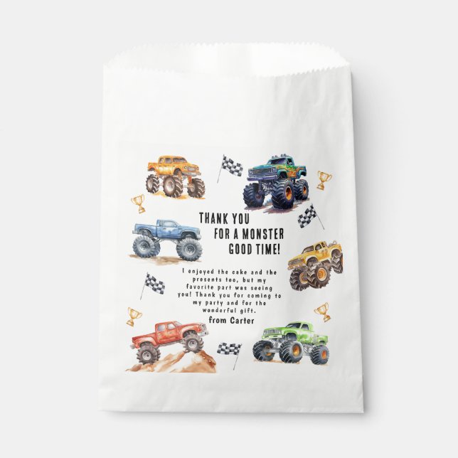Sachets En Papier Fête d'anniversaire des Enfants Monster Trucks (Devant)