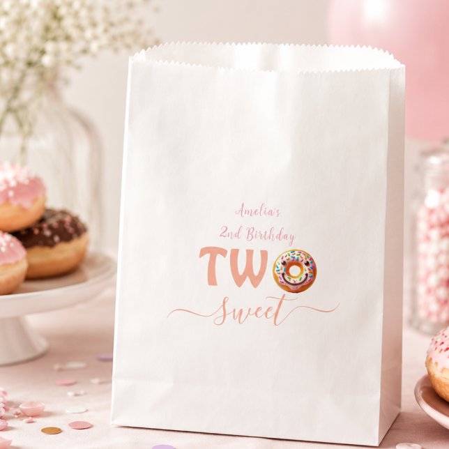 Sachets En Papier Fête d'anniversaire Deux Gâteaux Sucrés 2 ans (Two Sweet Donuts 2nd Birthday party Favor Bag)
