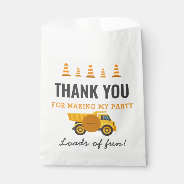 Sachets En Papier Fête d'anniversaire du camion de construction (Devant)
