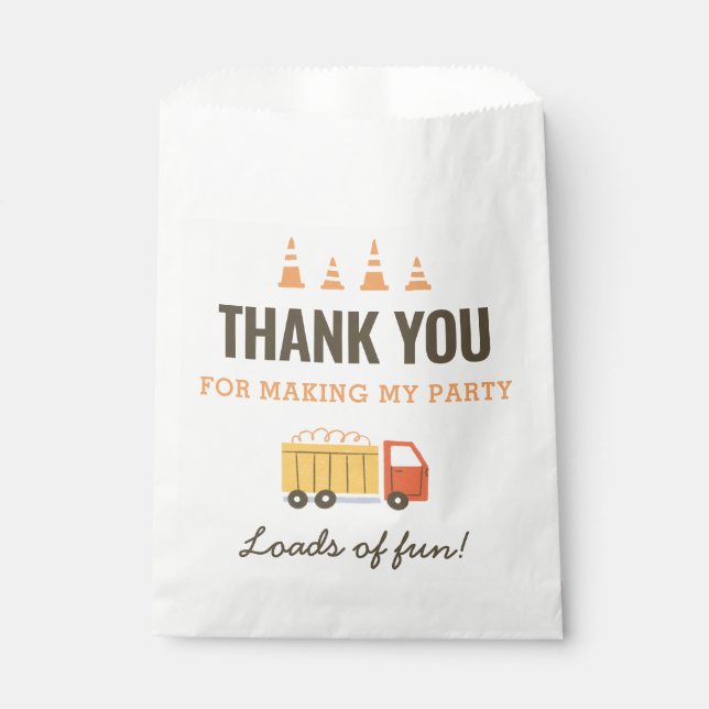 Sachets En Papier Fête d'anniversaire du camion de vidange de constr (Devant)