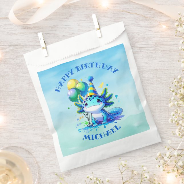 Sachets En Papier Fête d'anniversaire du garçon Axolotl bleu et vert (Coupé)