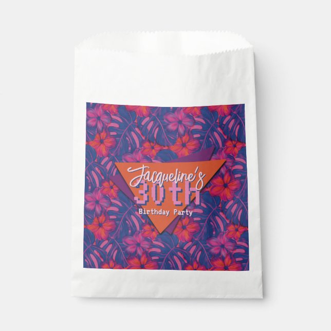 Sachets En Papier Fête d'anniversaire florale violette rétro (Devant)
