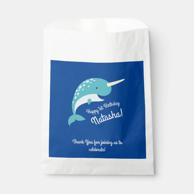 Sachets En Papier Fête d'anniversaire Narwhal (Devant)