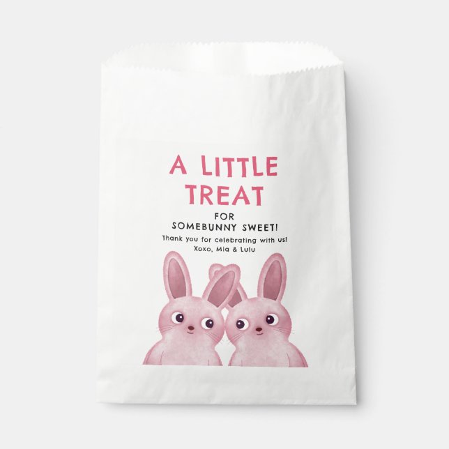 Sachets En Papier Fête d'anniversaire pour les filles avec lapins ro (Devant)