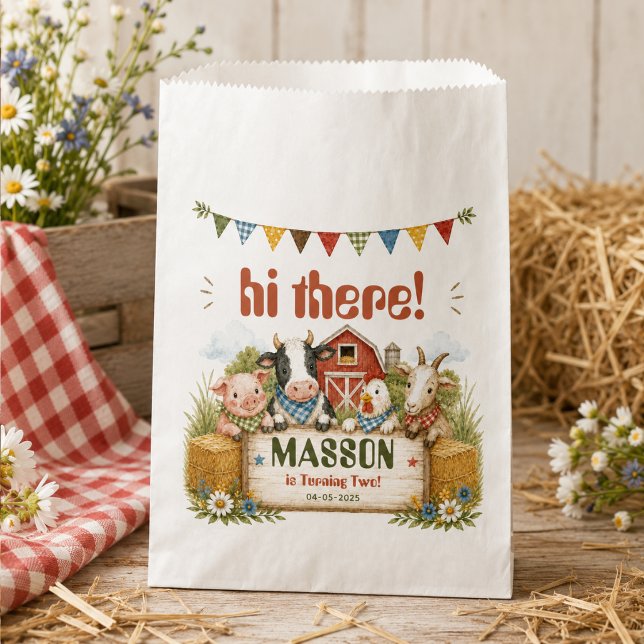 Sachets En Papier Fête d'anniversaire rustique de 2 ans dans la cour (Rustic Barnyard 2nd Birthday kids Party Favor Bag
)
