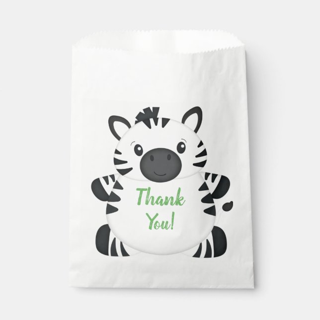 Sachets En Papier Fête d'anniversaire Zèbre Vert (Devant)