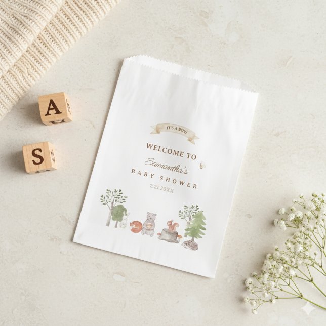 Sachets En Papier Fête de Bébé Animaux de la Forêt (Woodland Animals Baby Shower Favor Bag)