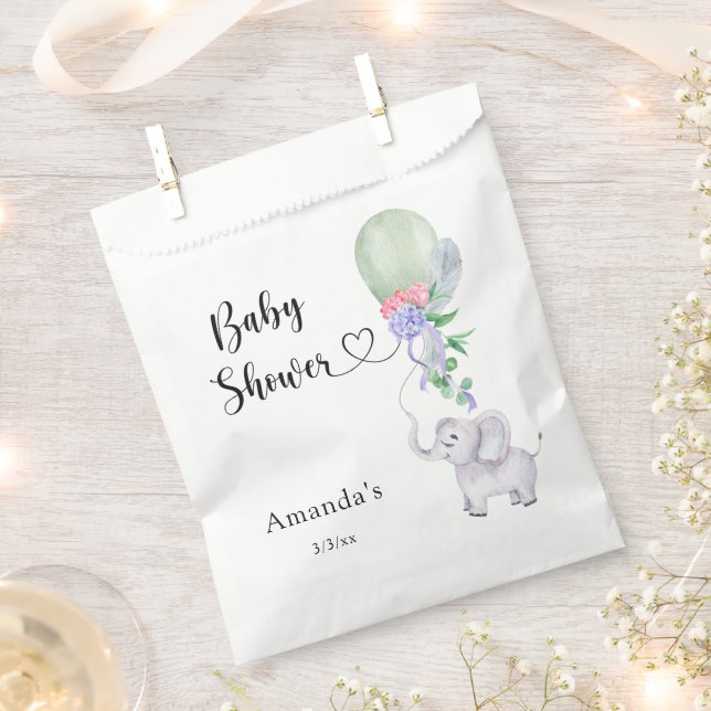 Sachets En Papier Fête de bébé ballon et éléphant (Coupé)