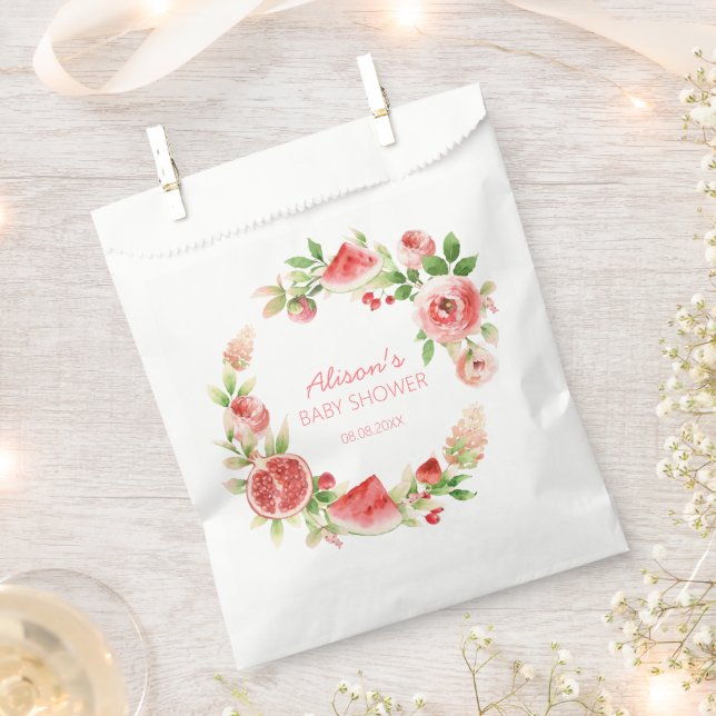 Sachets En Papier Fête de bébé fille à la rose rose florale verdure (Coupé)