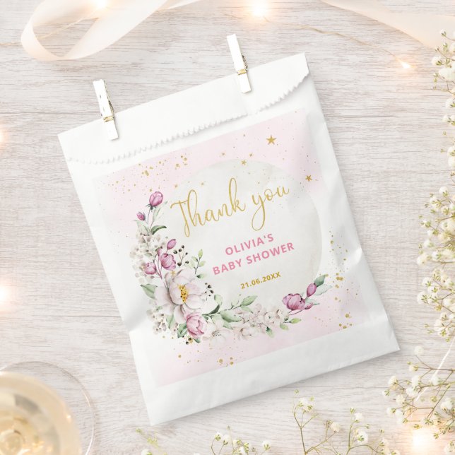 Sachets En Papier Fête de bébé Fleur de Lune Rose (Coupé)