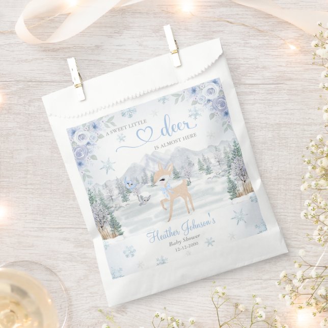 Sachets En Papier Fête de Bébé Flocon de Neige Cerf Hiver Bleu (Coupé)
