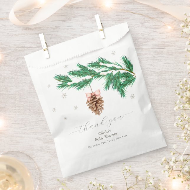 Sachets En Papier Fête de bébé Flocon de neige hivernal rustique côn (Coupé)