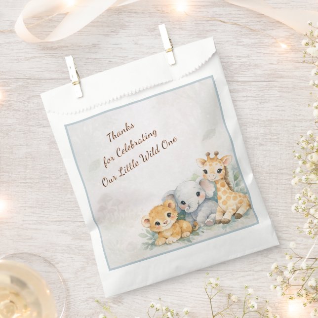 Sachets En Papier Fête de bébé Safari Little Wild One pour garçon (Coupé)