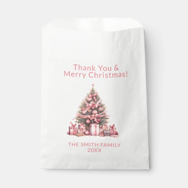 Sachets En Papier Fête de l'arbre de Noël rose (Devant)
