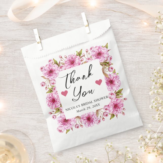 Sachets En Papier Fête de mariage aquarelle rose fleurs de cerisier (Coupé)