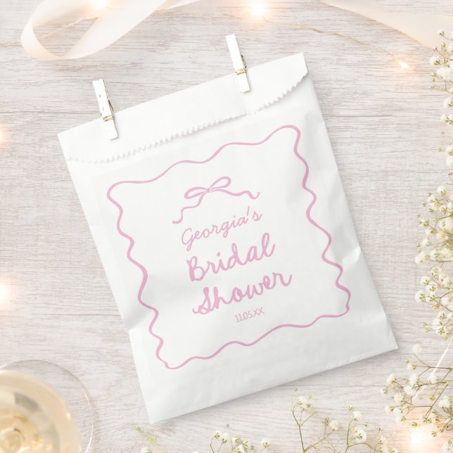 Sachets En Papier Fête de mariage avec un nœud rose dessiné à la mai (Coupé)