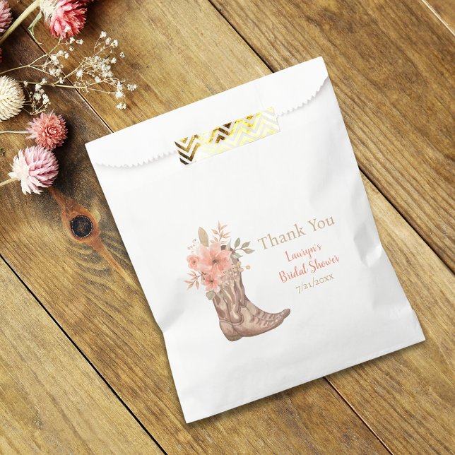 Sachets En Papier Fête de Mariage de Cowgirl Fleurs Aquarelle (Watercolor Flowers Cowgirl Bridal Shower Favor Bag)