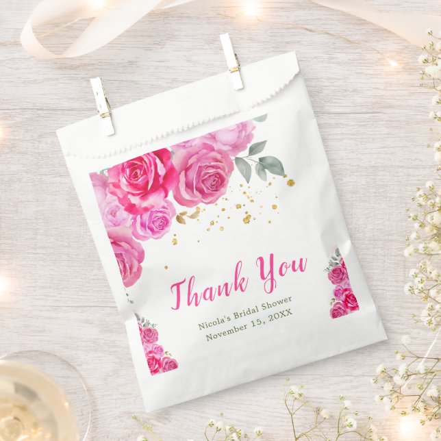 Sachets En Papier Fête de mariage Florale Rose Chaud (Coupé)