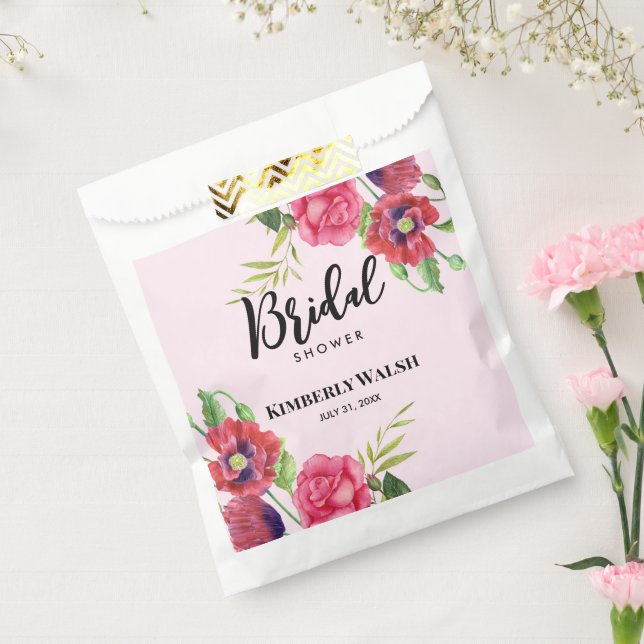 Sachets En Papier Fête de mariage moderne rouge rose florale sur fon (Scellé)