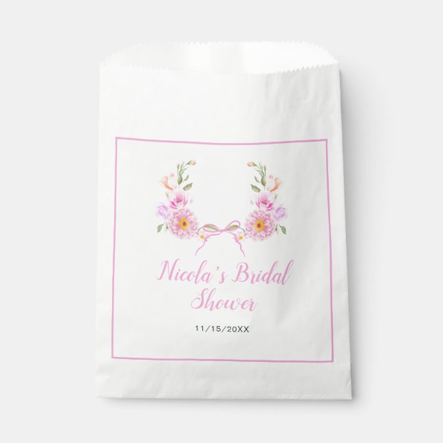 Sachets En Papier Fête de mariage ruban floral rose (Devant)